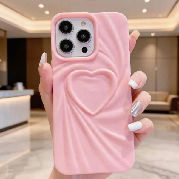 iPhone 3D Heart Baby Pink Mobile Cover