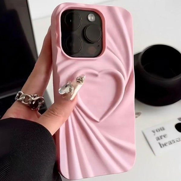 iPhone 3D Heart Baby Pink Mobile Cover - Image 3