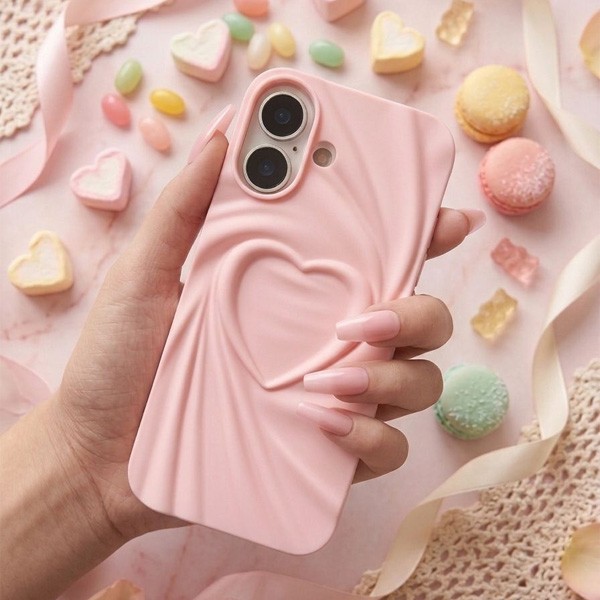 iPhone 3D Heart Baby Pink Mobile Cover - Image 2