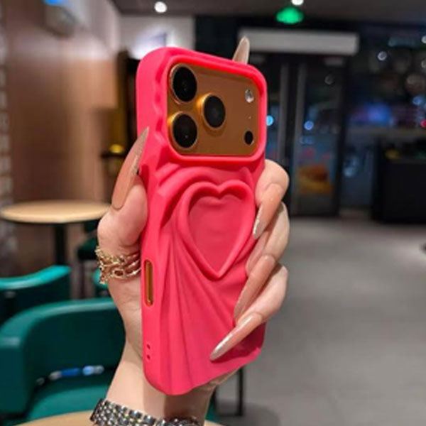 iPhone 3D Heart Hot Pink Mobile Cover - Image 2