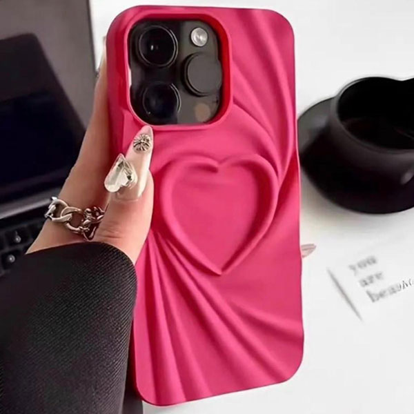 iPhone 3D Heart Hot Pink Mobile Cover - Image 9