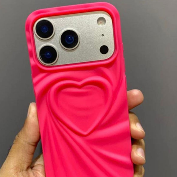 iPhone 3D Heart Hot Pink Mobile Cover - Image 3