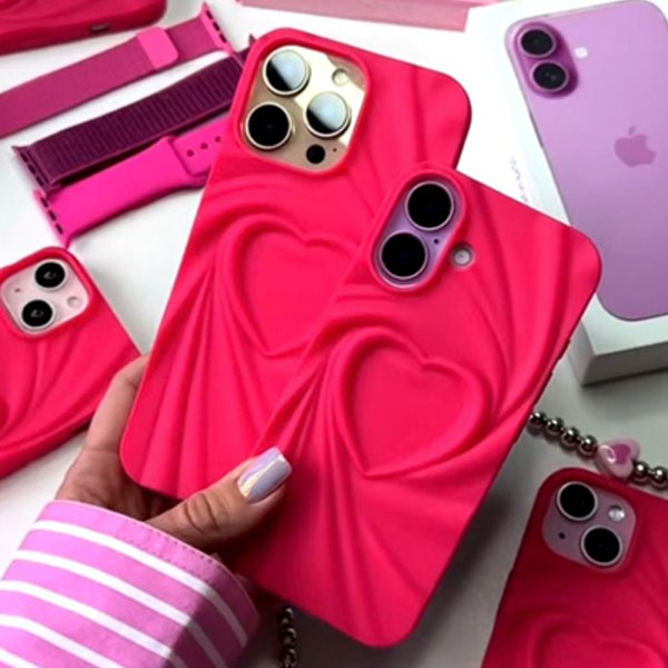 iPhone 3D Heart Hot Pink Mobile Cover - Image 4