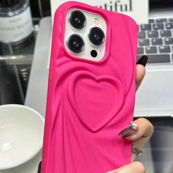 iPhone 3D Heart Hot Pink Mobile Cover - Image 5
