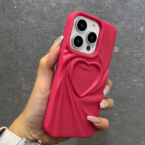 iPhone 3D Heart Hot Pink Mobile Cover - Image 7