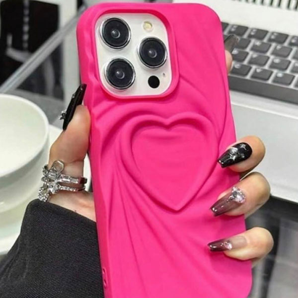 iPhone 3D Heart Hot Pink Mobile Cover - Image 8