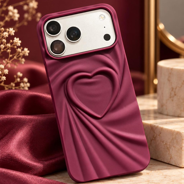 iPhone 3D Heart Burgundy Mobile Cover - Image 2